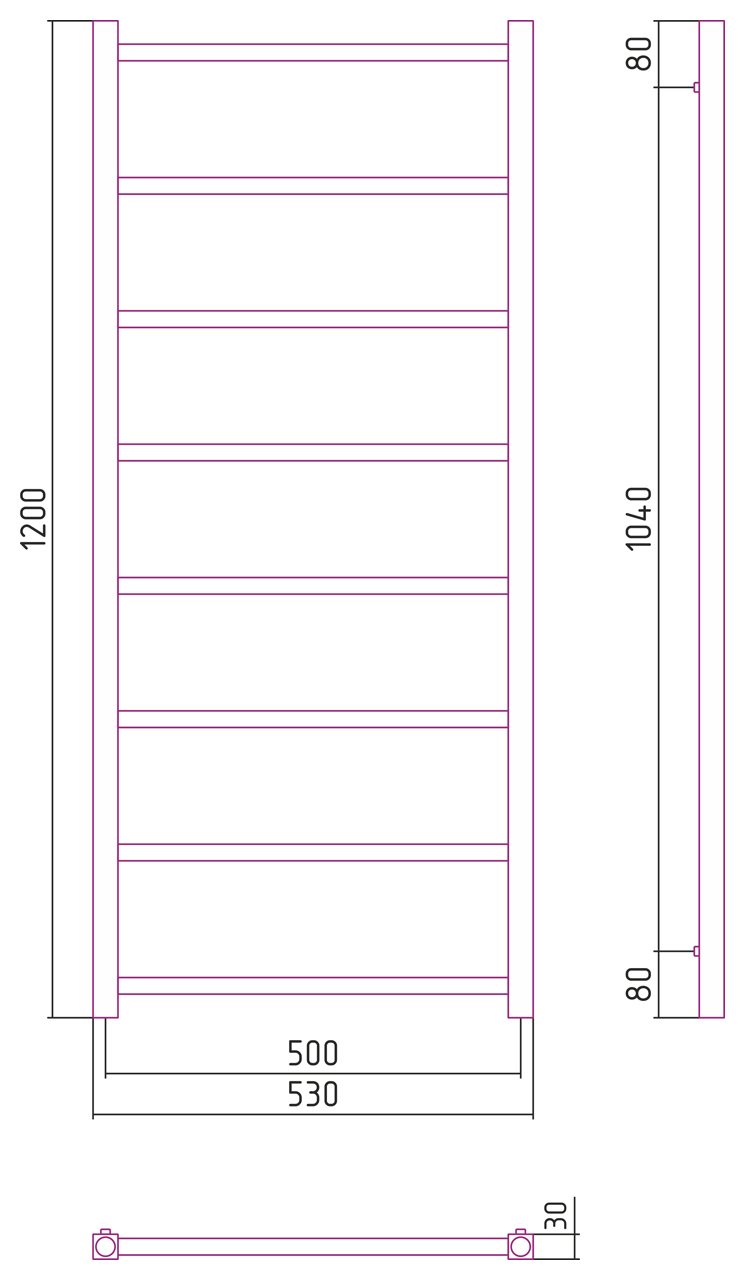 Полотенцесушитель комбинированный Сунержа Модус-ПРОФИ 1200x500. 00-5109-1250